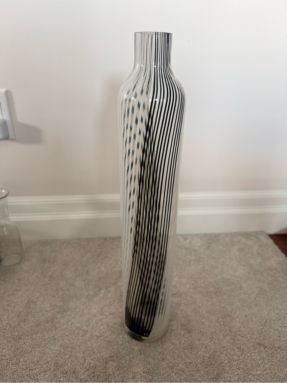 Modern Black & White Striped Glass Vase - Home Accents